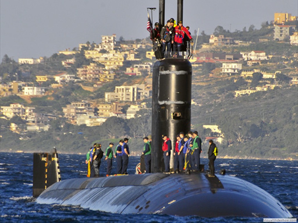 USS Alexandria (SSN-757) arrives in Souda Bay.