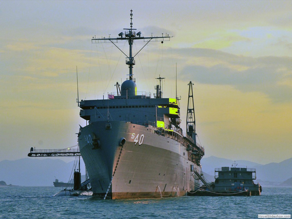 USS Hampton (SSN-767) and Frank Cable (AS-40) in Hong Kong Harbor during 2011.