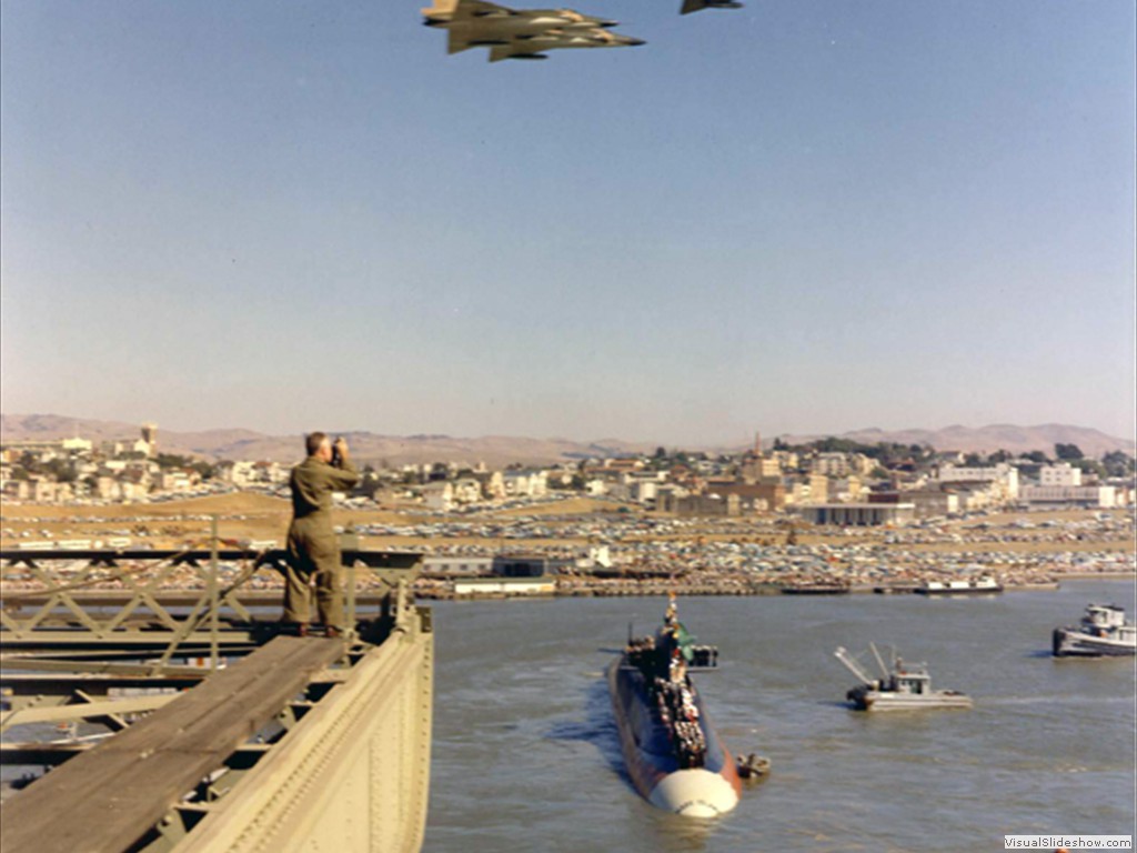 USS Mariano G. Vallejo, (SSBN-658) during her launching at Mare Naval Shipyard in October of 1965.