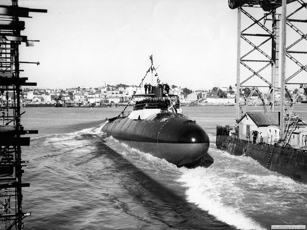 USS Permit (SSN-594) was launched by Mare Island Naval Shipyard, Vallejo, CA (Jul 1, 1961)