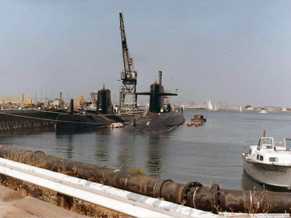 USS Sam Houston (SSN-609) and USS Gudgeon (SS-567) 1981 in San Diego, CA.