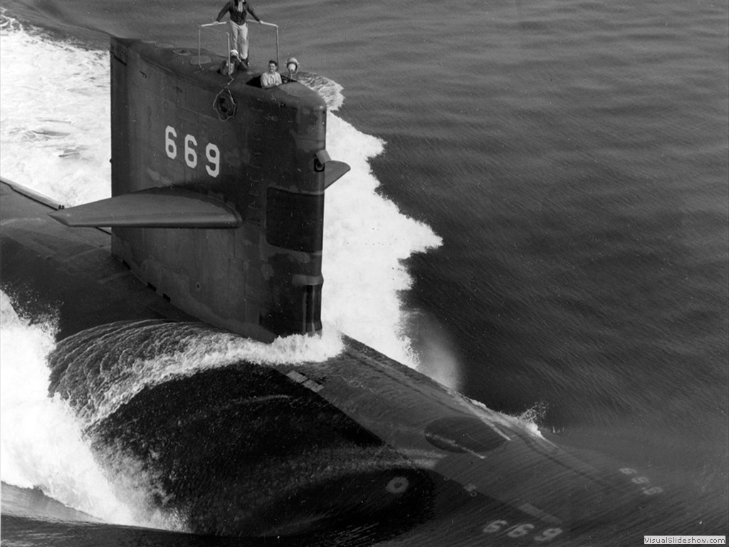 USS Seahorse (SSN-669) on sea trials during 1969.