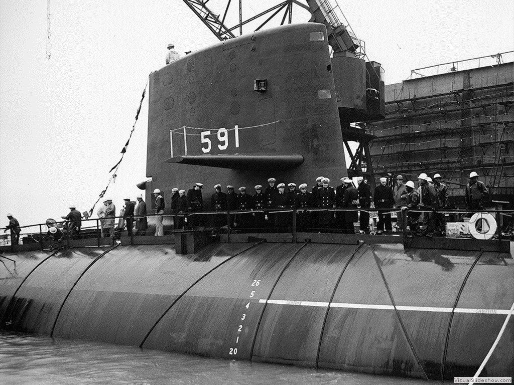 USS Shark (SSN-591) immediately following her launching in early 1960.