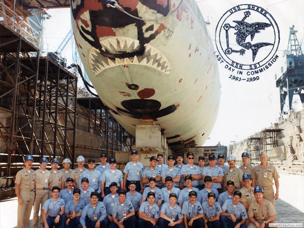 USS Shark (SSN-591) last day in commission photo 1990.