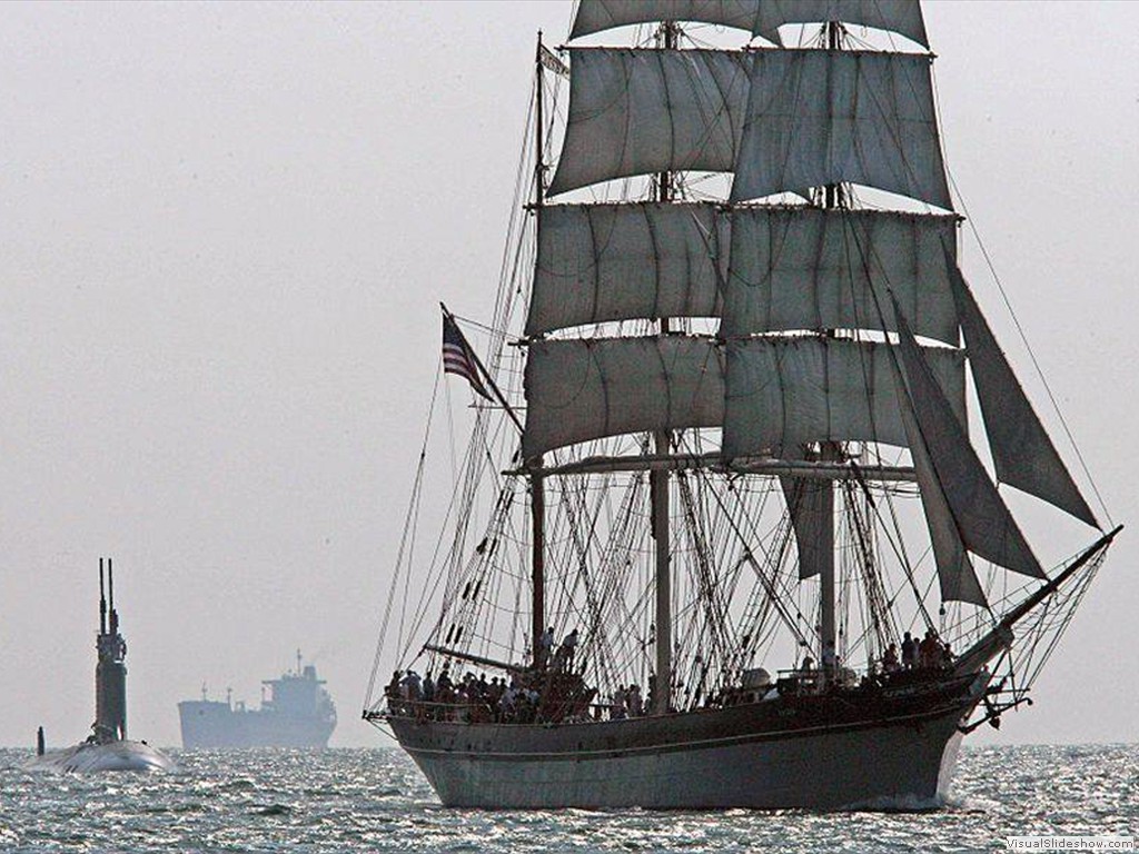 USS Texas (SSN-775) and the tall ship Elissa just outside Galvaston Harbor, Galvaston, TX