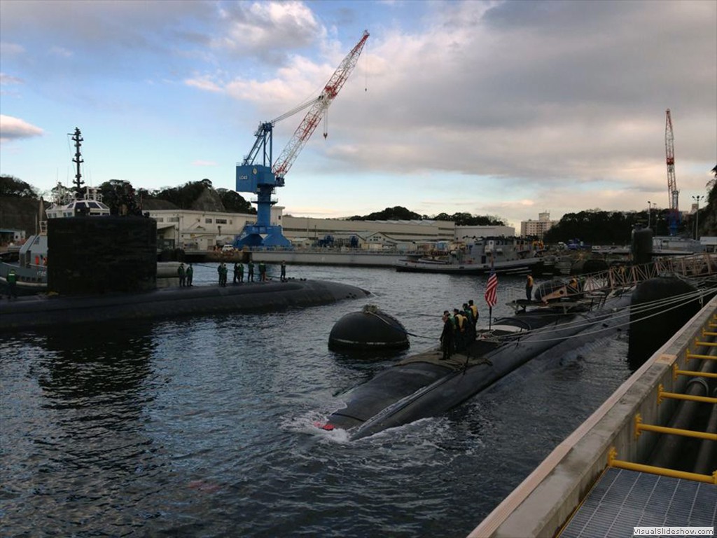 USS Tucson (SSN-770) at Yokosuka mooring alongside USS City of Corpus Christi (SSN-705